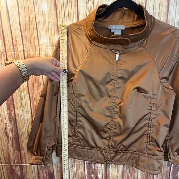Eccoci Women’s Satin 3/4 Puff Sleeve Zip Jacket Double Zipper Brown Size 6 - Picture 7 of 11